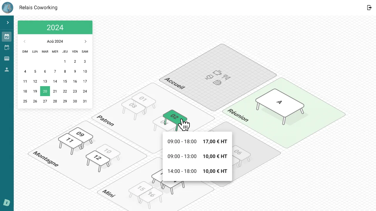 Aperçu de la démo DollyDesk : le plan interactif de réservation